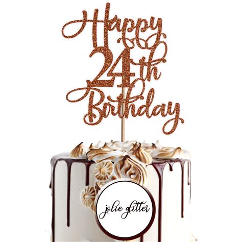 Personalised Custom Glitter Cake Topper Happy 24th Birthday Etsy