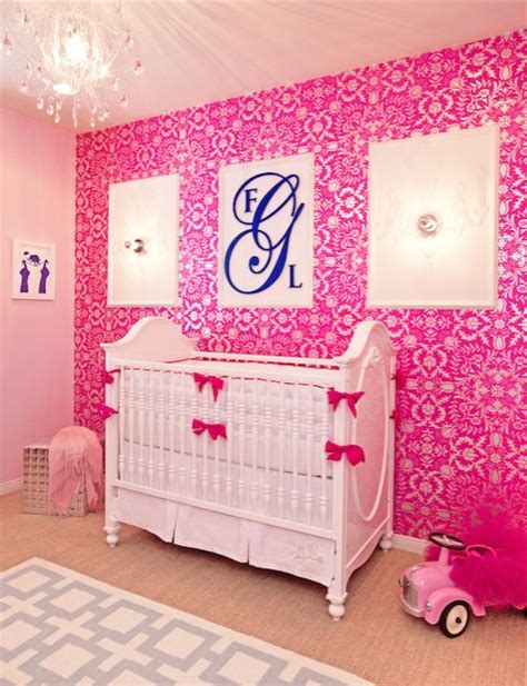 Dauphine Hot Pink Damask Wallpaper Little Crown Interiors Girl Room