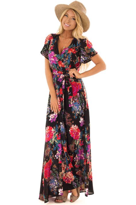 A lace dress from free people or our exclusive inc international concepts collection is the answer. Black Floral Short Sleeve Maxi Dress with Waist Tie Detail ...