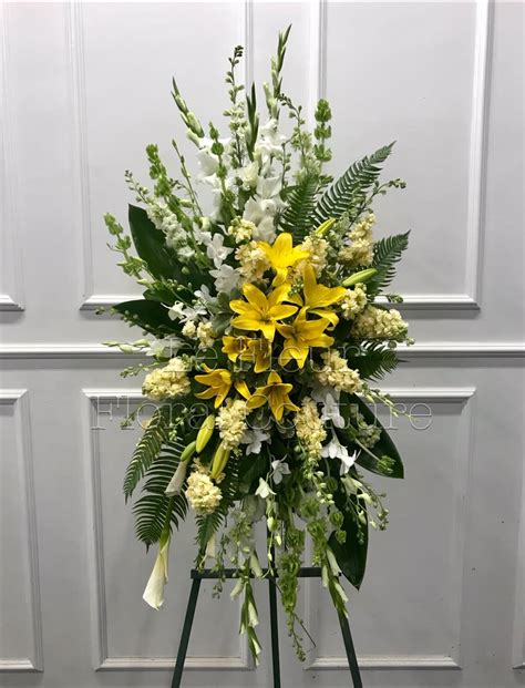 Yellow And White Standing Spray In Los Angeles Ca Calvary Flower Shop