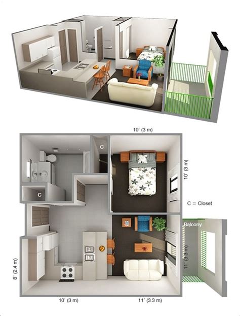 One Bedroom Apartment Layout Design