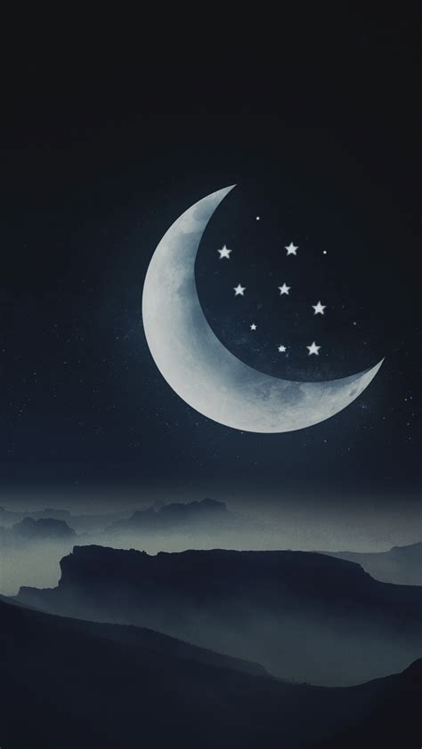 Half Moon Wallpaper 4k Stars Mountains Night Cold Aesthetic Black