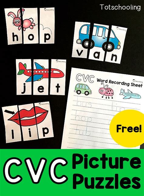 All the words are spelled either forward or down. Free CVC Picture Puzzles | Literacy centers kindergarten ...
