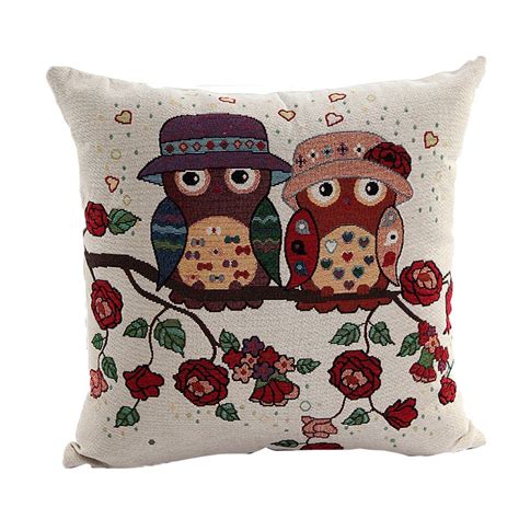 Cute Owl Pattern Linen Decorative Head Pillow Cover Home Cushion Cover F6 Ebay