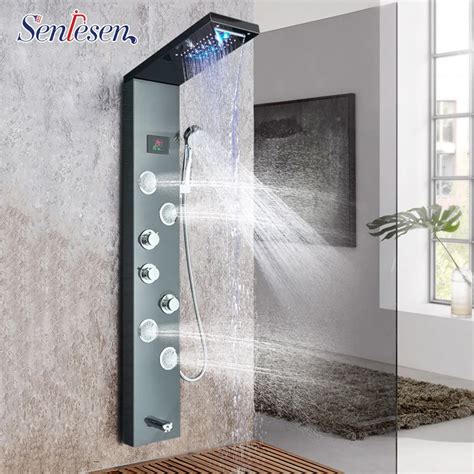 Senlesen Led Rain Waterfall Shower Faucet Set Shower Panel Column 4