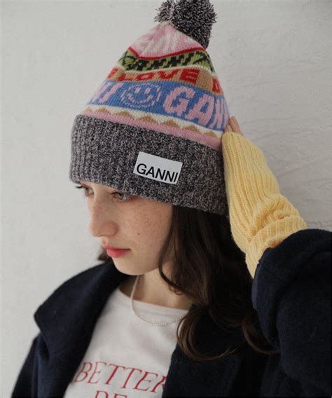 【ganni ガニー】graphic Wool Beanie：ニットキャップ（ニットキャップ・ビーニー）｜oriens Journal