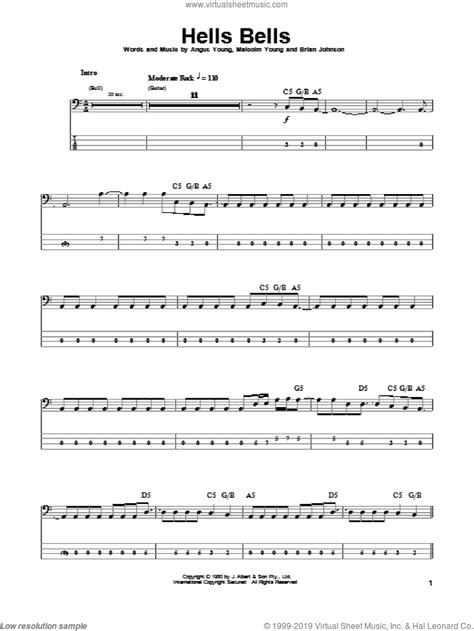 Acdc Hells Bells Sheet Music For Bass Tablature Bass Guitar