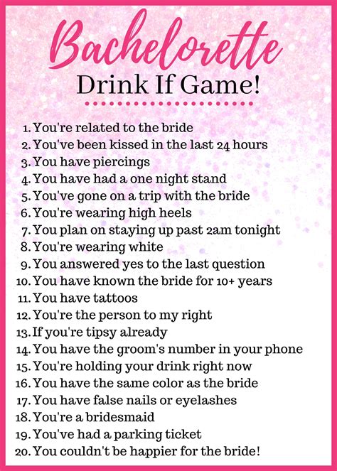 Bachelorette Party Games Bachelorette Games Drink If Game Etsy In