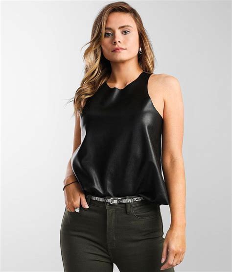 Red By Bke Pieced Faux Leather Tank Top Womens Tank Tops In Black
