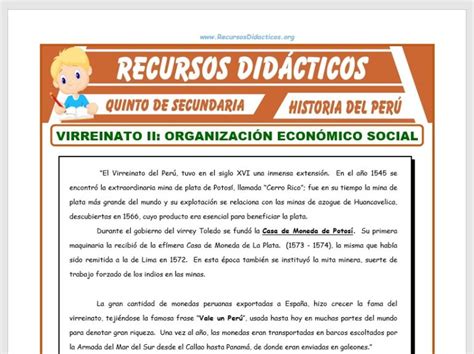 El Virreinato y su Organización Económica Social para Quinto 2024