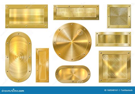 Gold Metal Banner. Golden Plate, Metallic Textured Golds Banners and