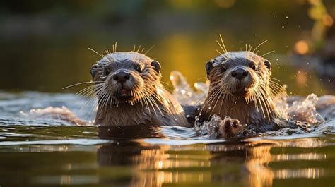 Premium Ai Image Two Otters Are Swimming In The Water One Is Swimming