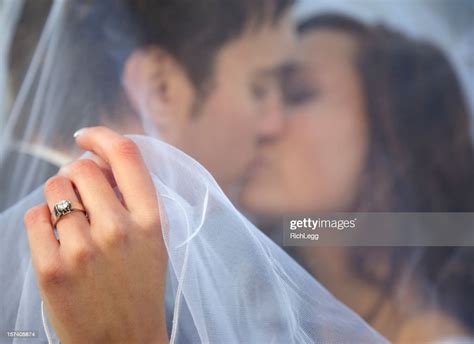 Bride And Groom Kissing Under Veil High Res Stock Photo Getty Images