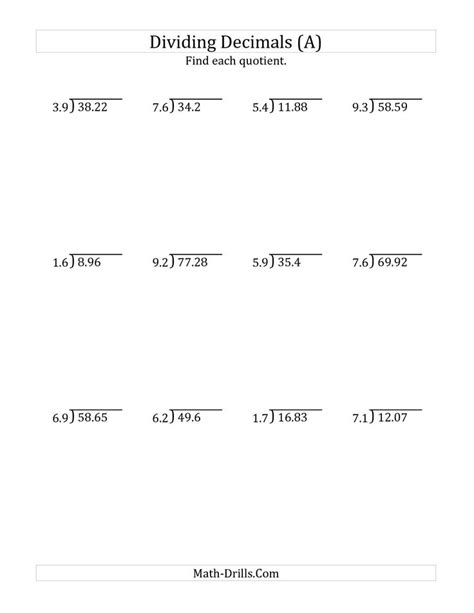Here you will find our selection of fifth grade multiplication worksheets designed to help your child improve their ability to multiply a range of numbers by a single digit. The Dividing Decimals by 2-Digit Tenths (A) math worksheet ...