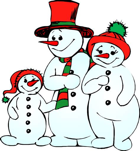 three snowmen wearing hats and scarves are standing next to each other with their arms around
