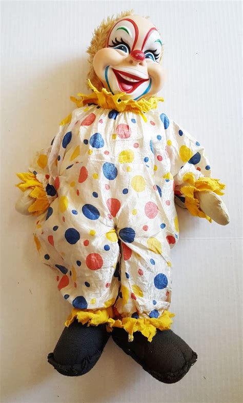 Vintage Creepy Clown Doll 1950s 21 Inches Of Complete Horror Plastic Head Stuffed Body Scary