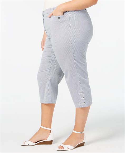 Karen Scott Plus Size Striped Button Hem Capri Pants Created For Macy