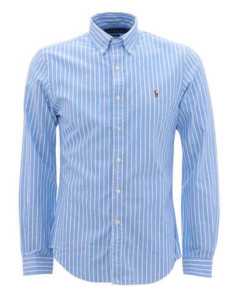 Polo Ralph Lauren Mens Blue Striped Button Down Oxford Shirt