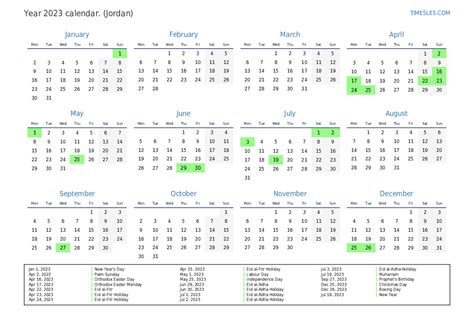 Calendar For 2023 With Holidays In Jordan Print And Download Calendar