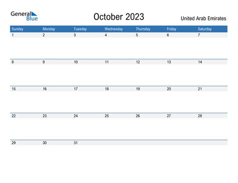 October 2023 Calendar With United Arab Emirates Holidays