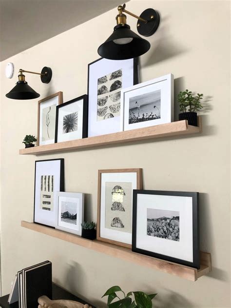 Decorative wall photo display ledges. Picture Ledge, Floating Picture Ledge, Solid Birch Wood ...