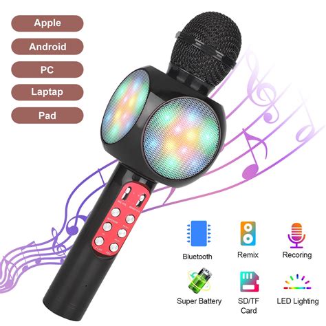Wireless Bluetooth Karaoke Microphone With Led Lights Eeekit Aluminum