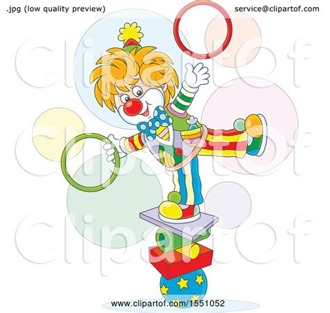 Clipart Of A Cute Circus Clown Balancing And Juggling Rings Royalty