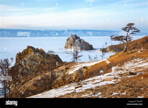 Rock Shamanka On Cape Burkhan On Olkhon Island In Siberian Lake Baikal