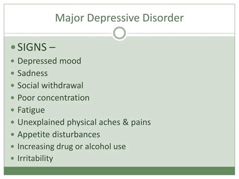 Although depression may occur only once during your life, people typically have multiple episodes. PPT - Signs & Symptoms of Mental Illness & Substance use ...