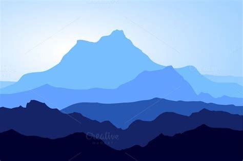 Huge Blue Mountains Vector Set Monochromatic Art Monochromatic