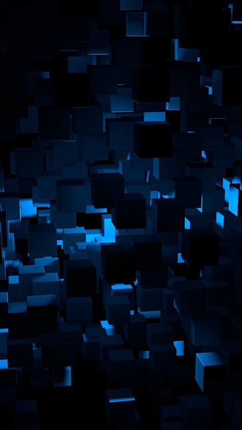 Cube Dark Blue Abstract Pattern Android Wallpaper