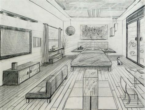 1 Pt Perspective Room Perspective Drawing Pinterest Perspektive