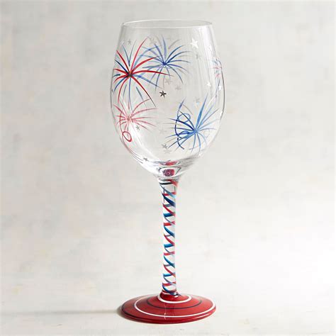 Patriotic Fireworks Hand Painted Wine Glass Pier 1 Imports Painted