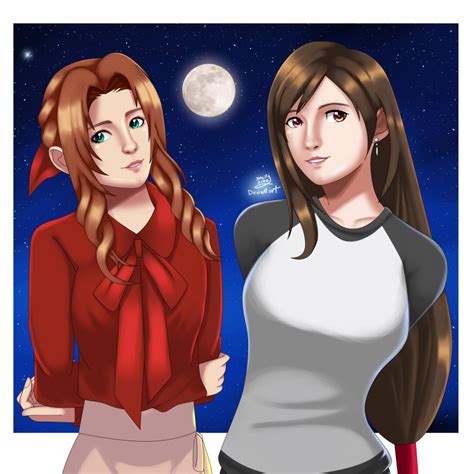 Safebooru 2girls Aerith Gainsborough Arms Behind Back Black Hair