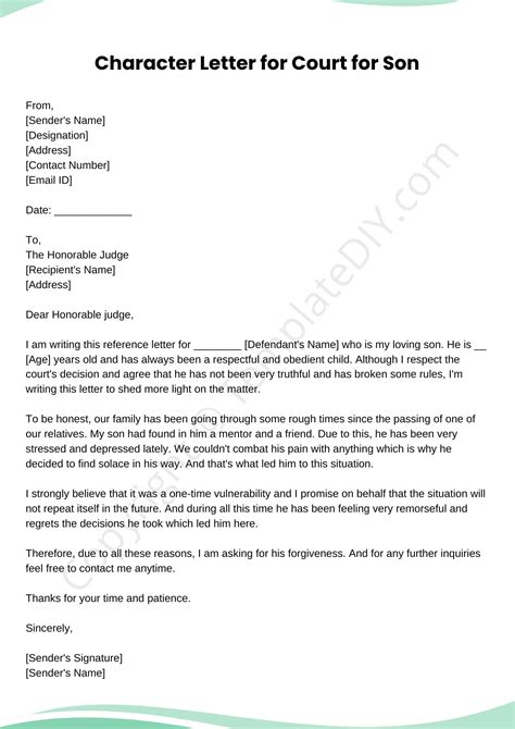 Character Letter For Court For Son Sample Template In Pdf And Word