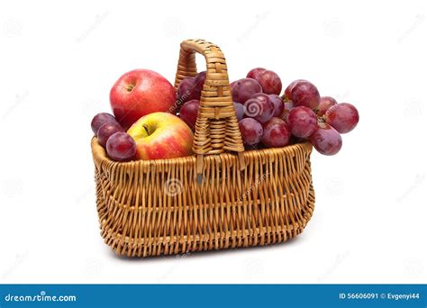 Ripe Grapes And Apples In The Basket On A White Background Stock Image