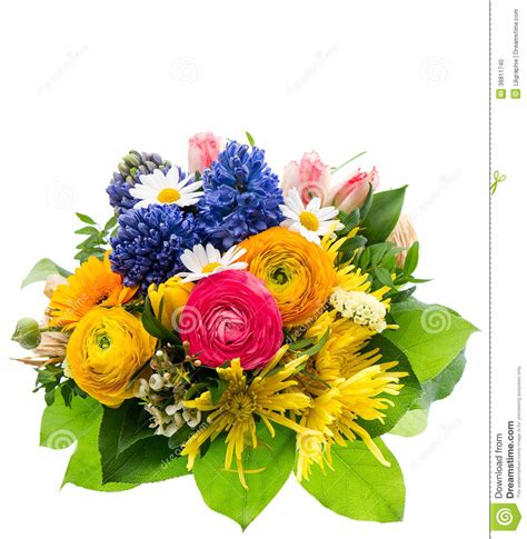 Bouquet Of Colorful Spring Flowers Isolated Stock Photo