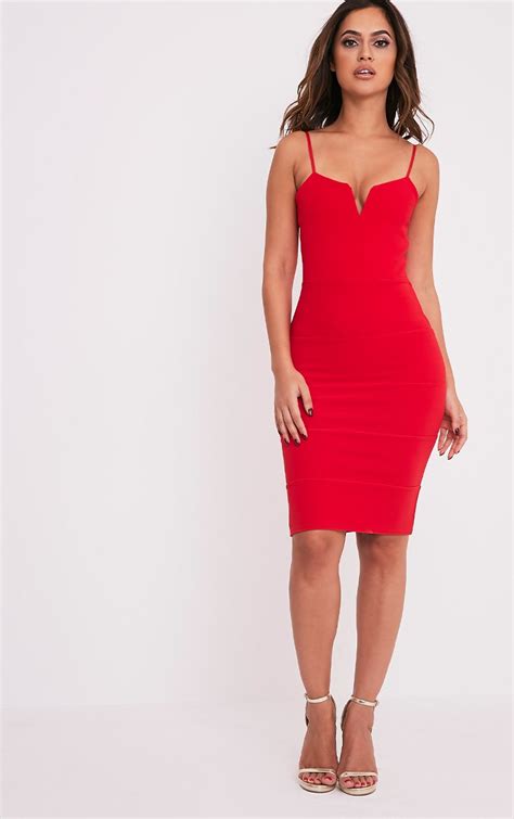 Ebony Red Strappy Bandage Dress Dresses Prettylittlething Ie