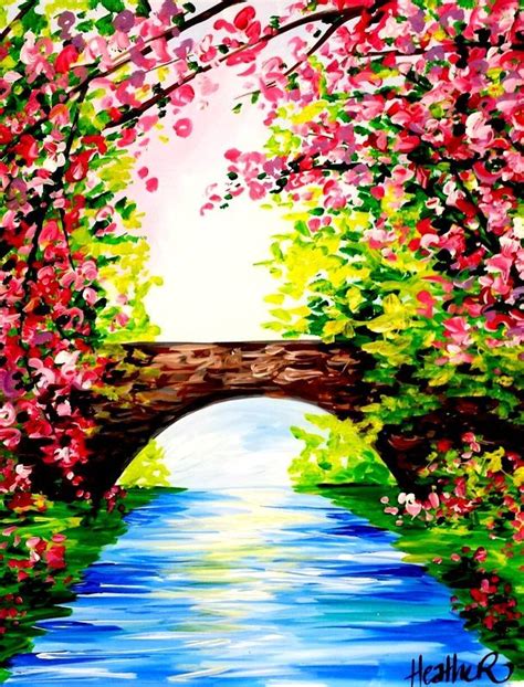 Spring Bridge Nature Paintings Nature Art Painting Easy Canvas Painting