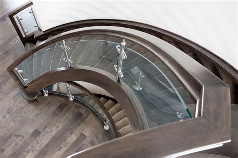 Curved Glass Maple Stair Modern Staircase Edmonton By