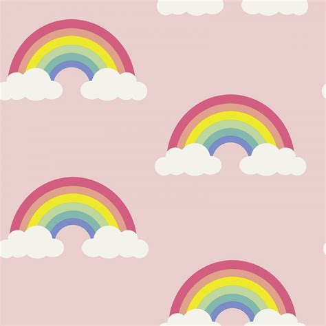 Belgravia Pretty Rainbow Wallpaper Clouds Sky Childrens Kids Bedroom