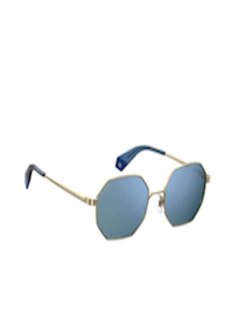 Buy Polaroid Unisex Blue Lens Gold Toned Round Sunglasses With