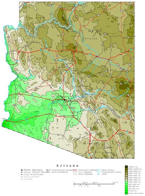 Arizona Map Elevation Map Contour Map