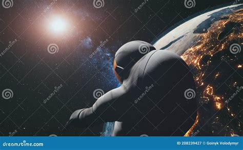 Close Up Spaceman Silhouette Earth Astronaut Man Spatial Flight In