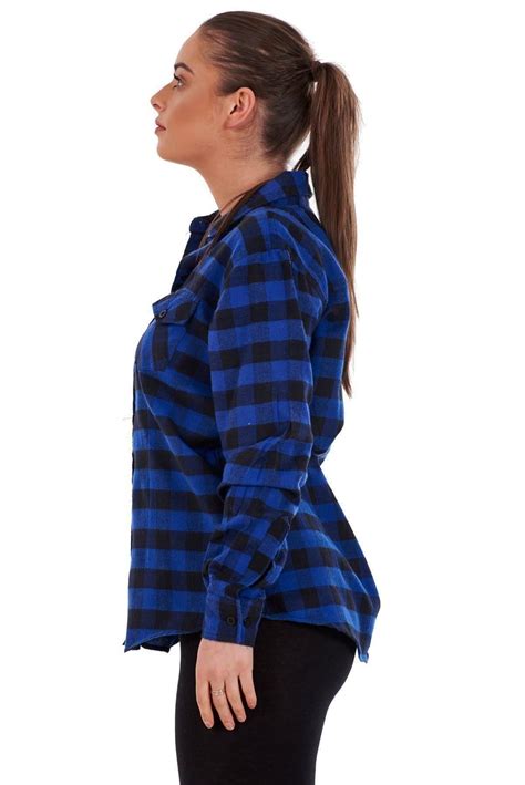 Ladies Casual Flannel Shirts Brushed Cotton Check Long Sleeve Pleated M To 5xl Ebay