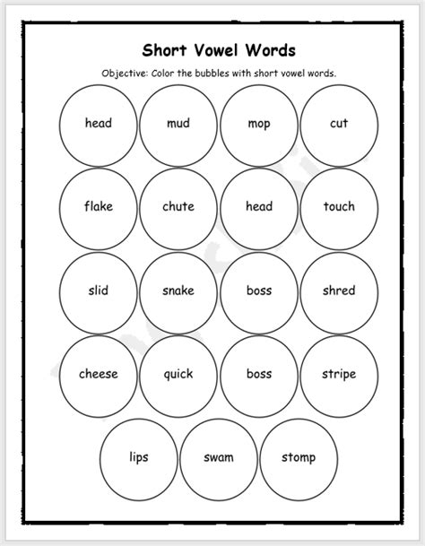 Color Bubbles With Short Vowel Words Worksheet Englishbix