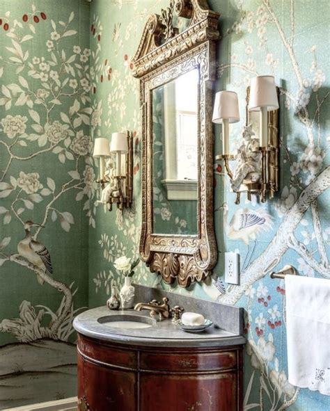 Hand Painted Chinoiserie Wallpaper Turns Any Powder Room Into An