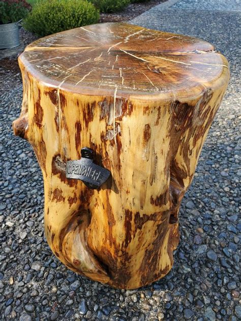 Diy Cowboy Stump End Table With Bottle Opener Stained Juniper Log