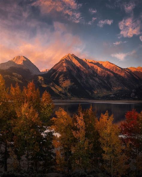 Autumn Colors During A Beautiful Sunrise At Twin Lakes Colorado Oc
