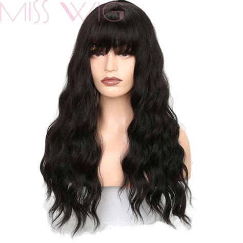 Miss Wig 26 Inch Long Wavy Wigs For Black Women With Bangs Heat